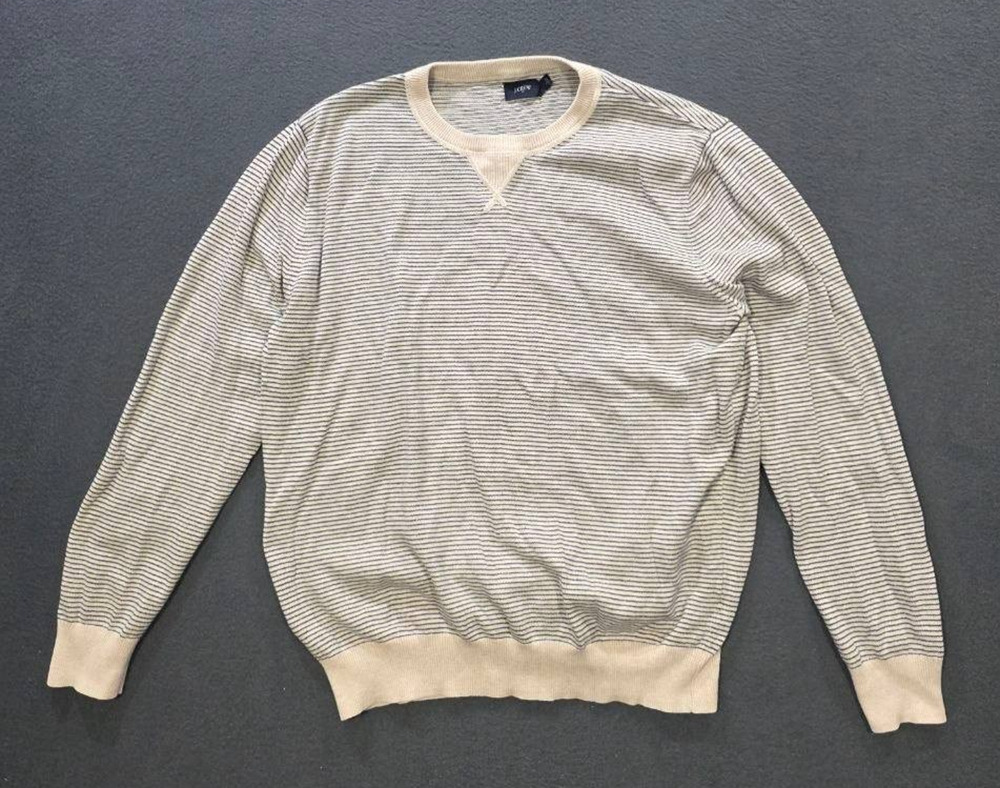 J. Crew Men's cotton Sweater Cream Black Striped Crew Neck Size Large A011324